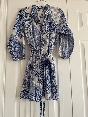 Zara White Dress with Blue Floral Print